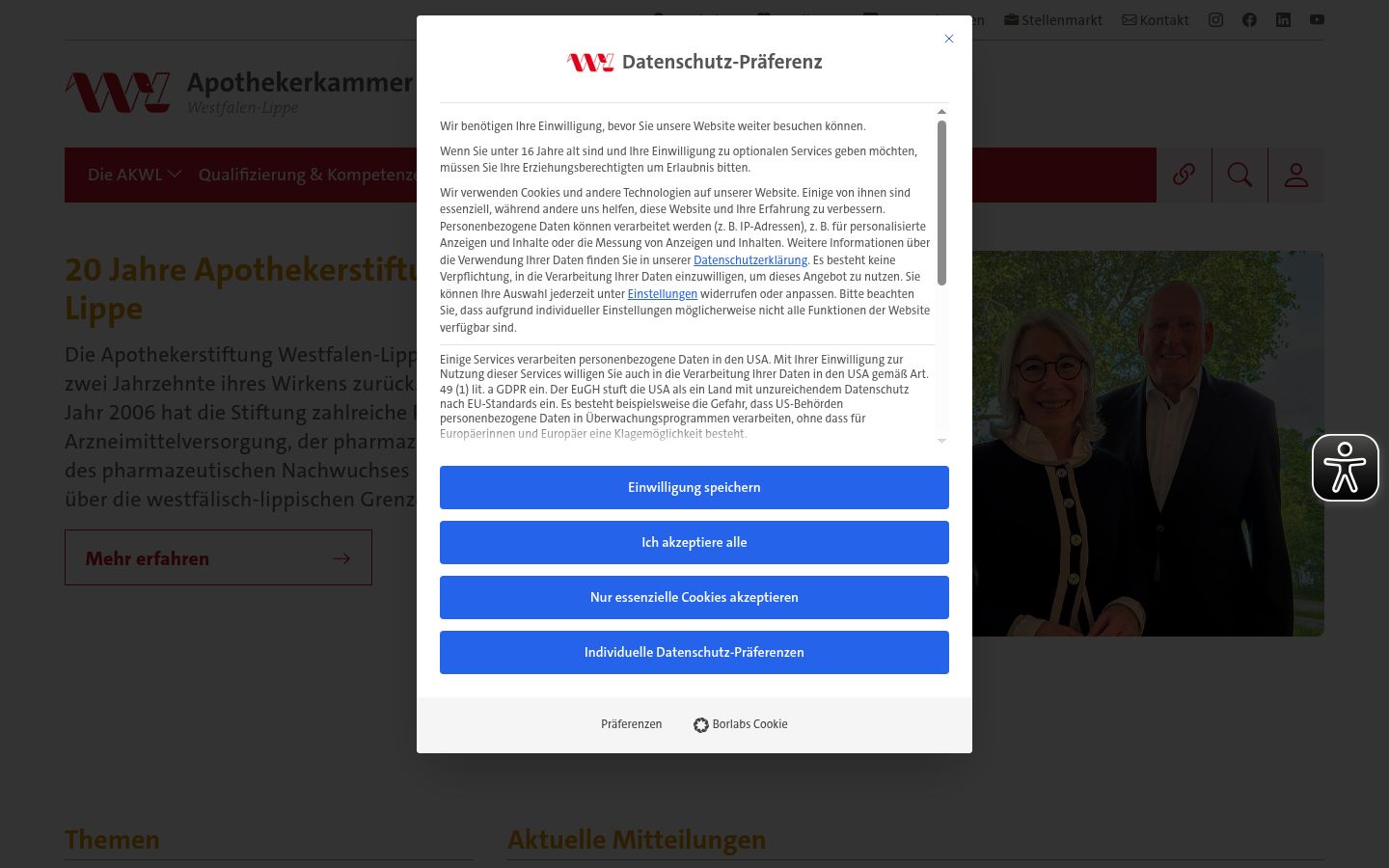 Capture d'écran de la bannière de consentement affichée avant toute interaction