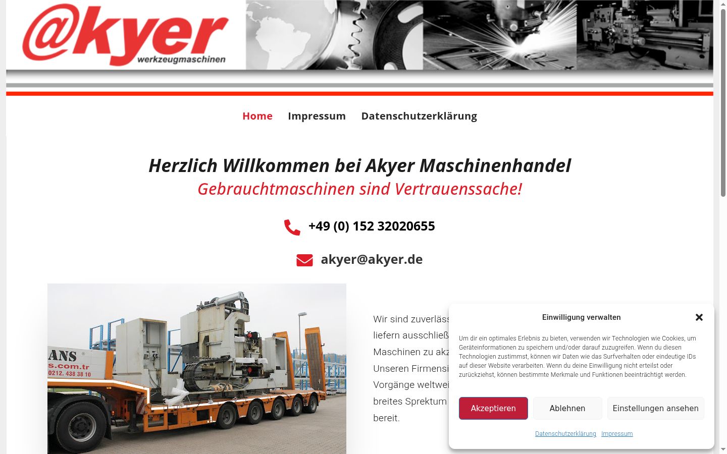 Screenshot des Einwilligungsbanners vor jeglicher Interaktion