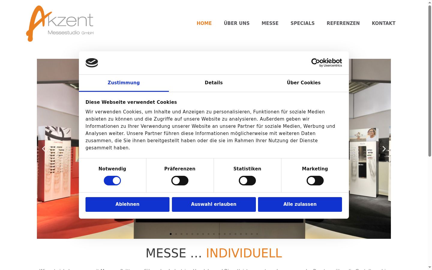 Screenshot des Einwilligungsbanners vor jeglicher Interaktion