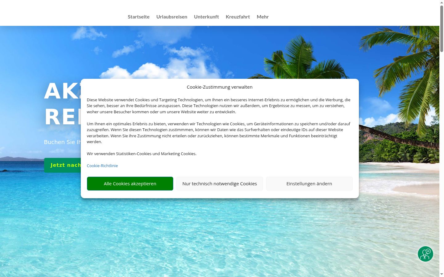 Screenshot des Einwilligungsbanners vor jeglicher Interaktion