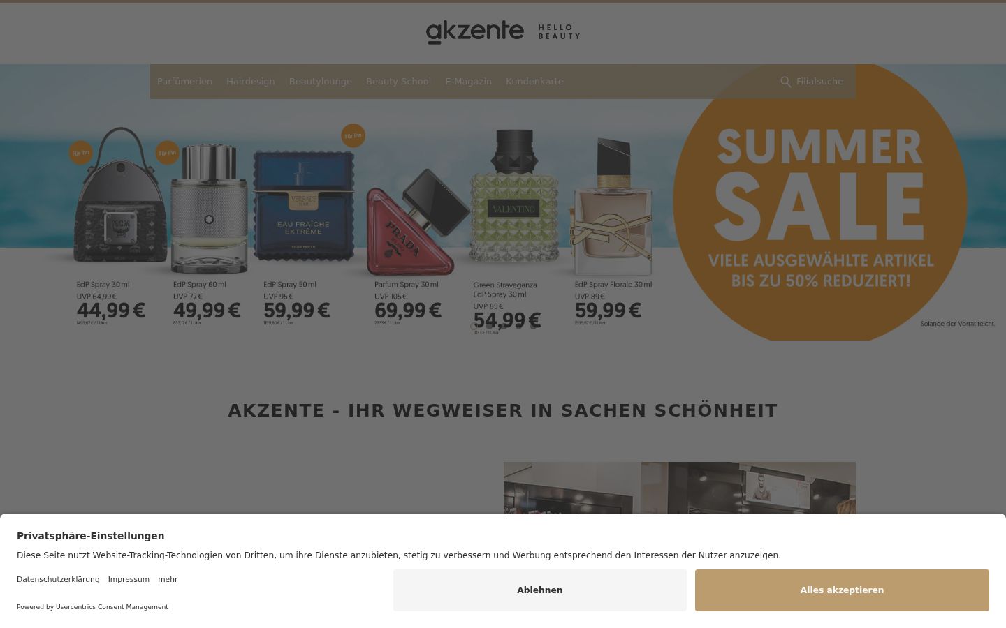 Screenshot des Einwilligungsbanners vor jeglicher Interaktion