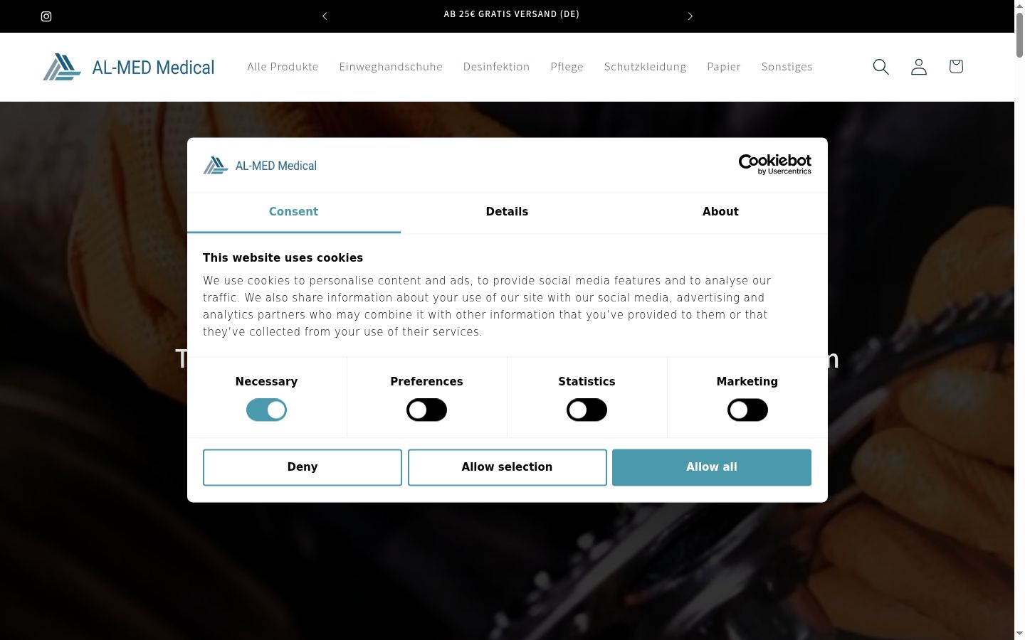 Screenshot of the consent banner shown before any interaction