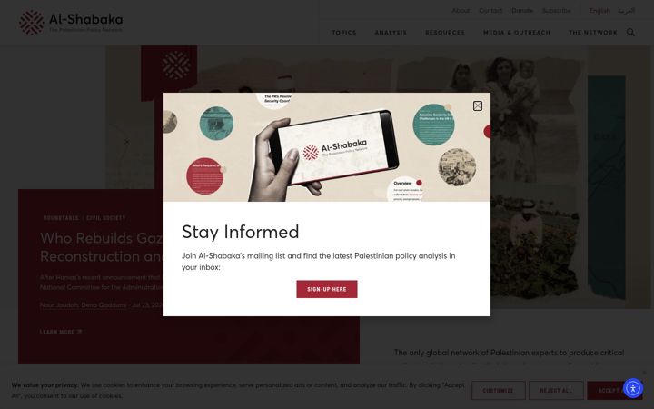 Screenshot of al-shabaka.org
