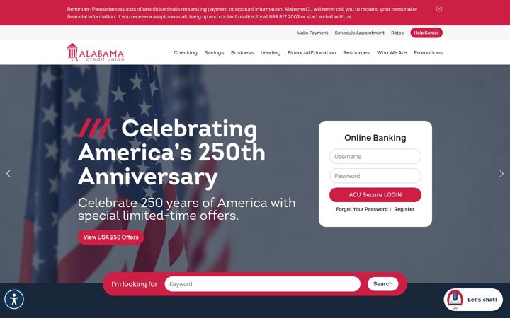 Screenshot of alabamacu.com
