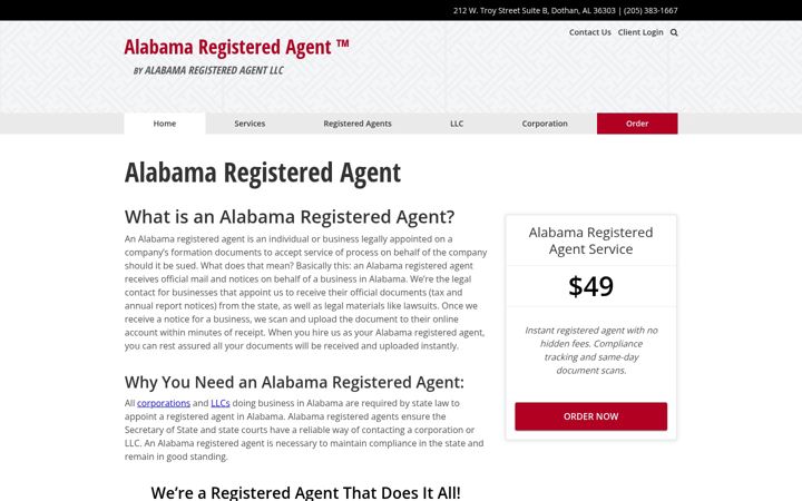 Skærmbillede af alabamaregisteredagent.com