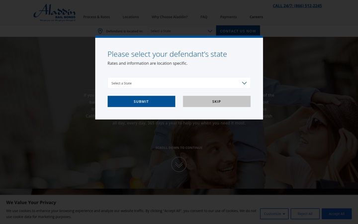 Screenshot of aladdinbailbonds.com