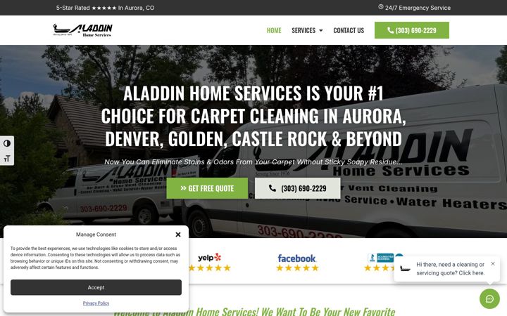 Screenshot of aladdinhomeservices.com