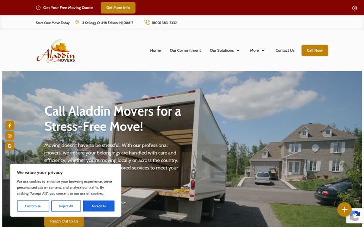 Screenshot of aladdinmovers.com