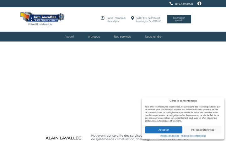 Screenshot of alainlavalleerefrigeration.com