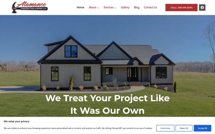 Screenshot of alamanceconstruction.com