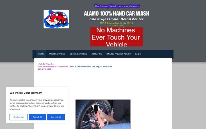 Screenshot of alamohandcarwash.com