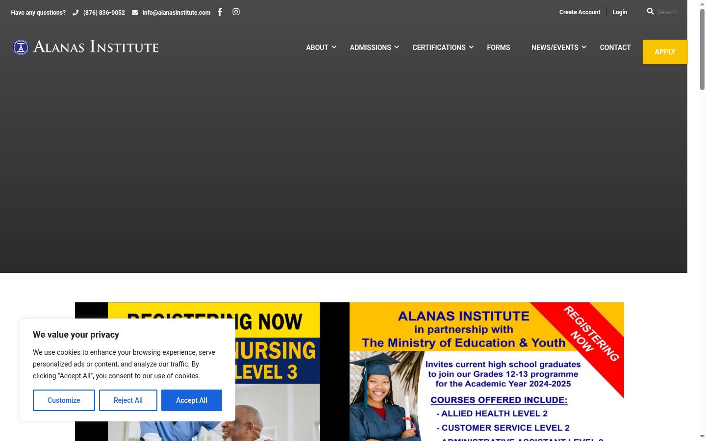 Captura de pantalla del banner de consentimiento mostrado antes de cualquier interacción