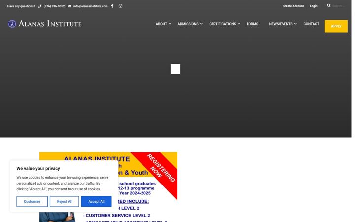 Skærmbillede af alanasinstitute.com