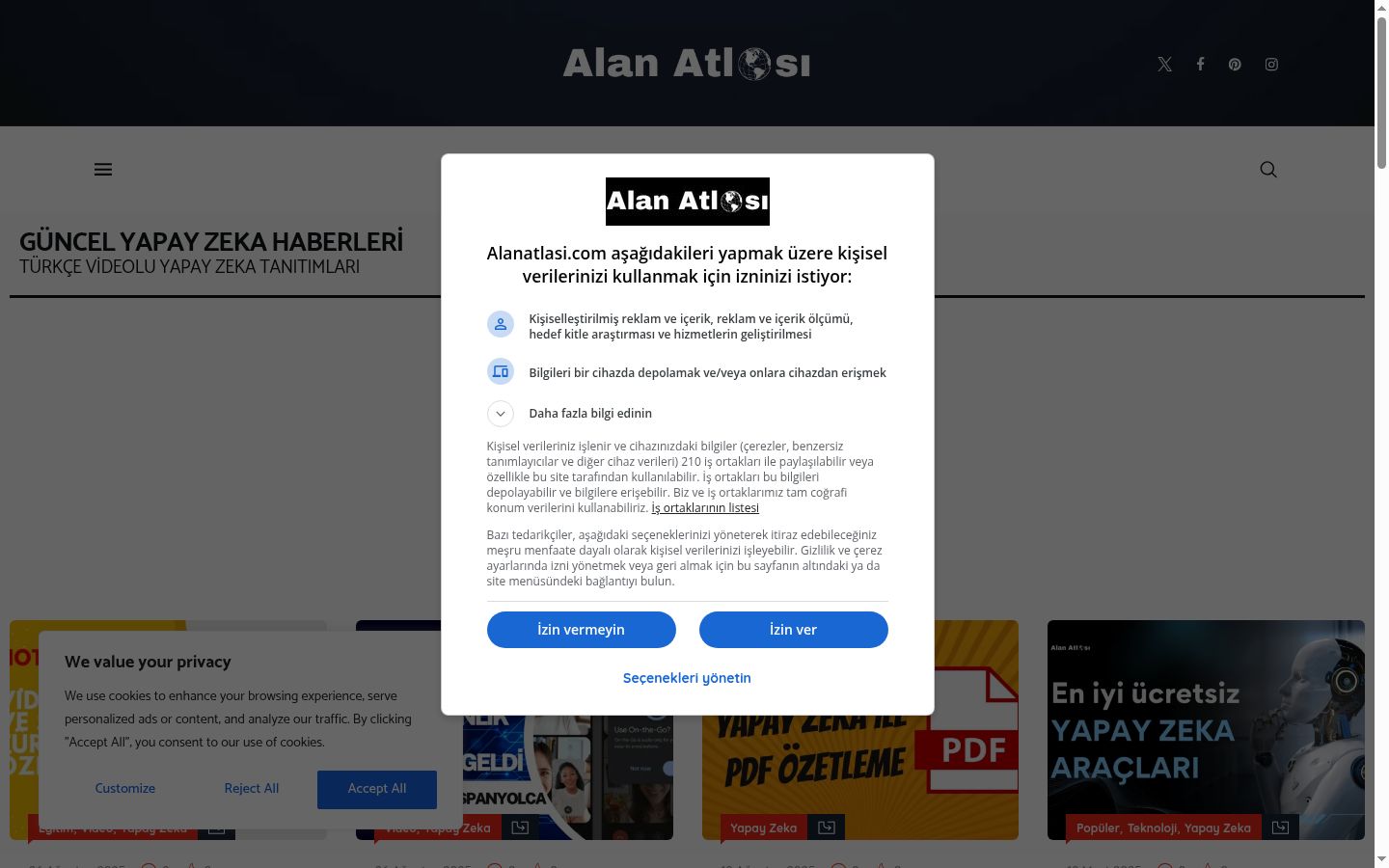 Kuvakaappaus suostumusbannerista, joka näytettiin ennen mitään vuorovaikutusta