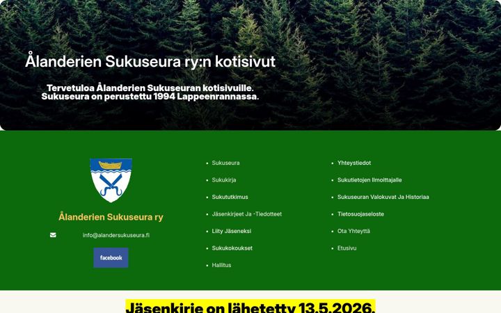 Captură de ecran a alandersukuseura.fi