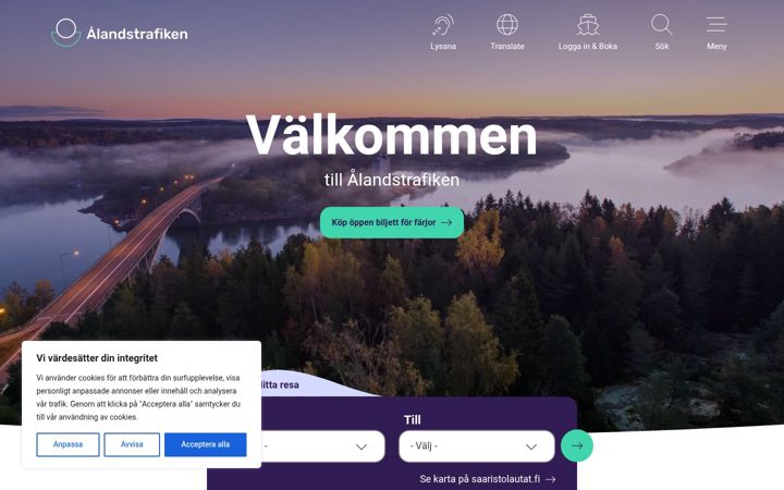 Screenshot of alandstrafiken.ax