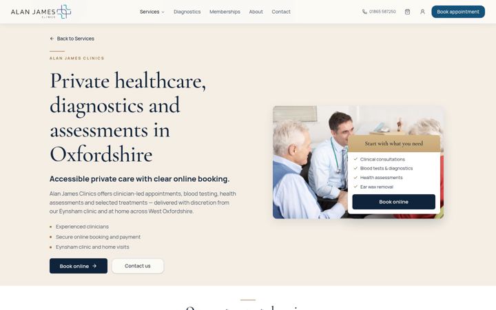 Kuvakaappaus sivustosta alanjamesclinics.co.uk