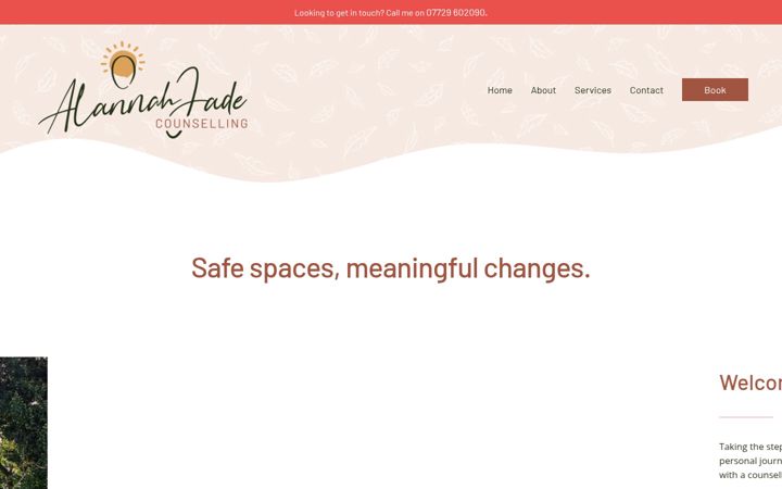 Screenshot of alannahjadecounselling.co.uk