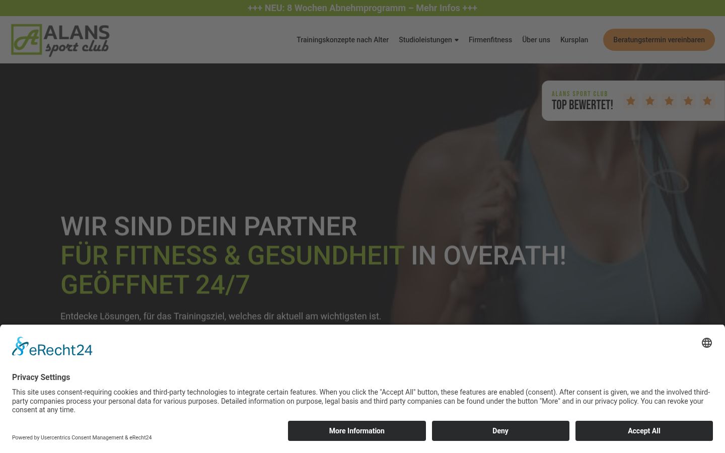 Screenshot des Einwilligungsbanners vor jeglicher Interaktion