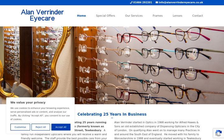 Screenshot of alanverrindereyecare.co.uk