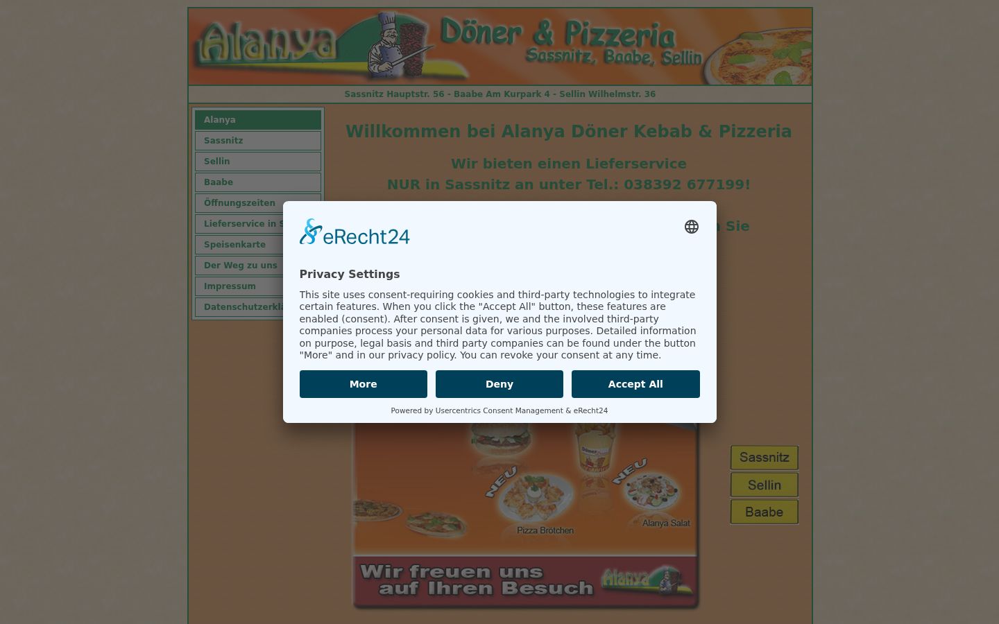 Screenshot des Einwilligungsbanners vor jeglicher Interaktion
