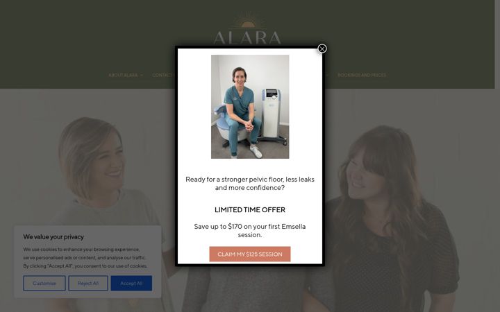 Screenshot of alarawomenshealth.com.au