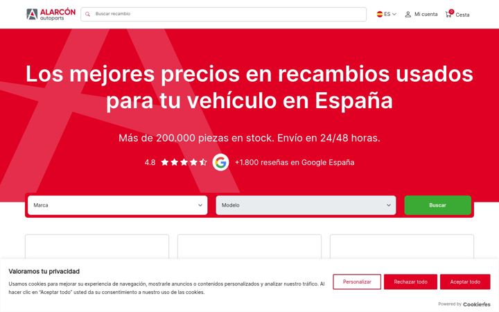 Screenshot του alarconautoparts.com