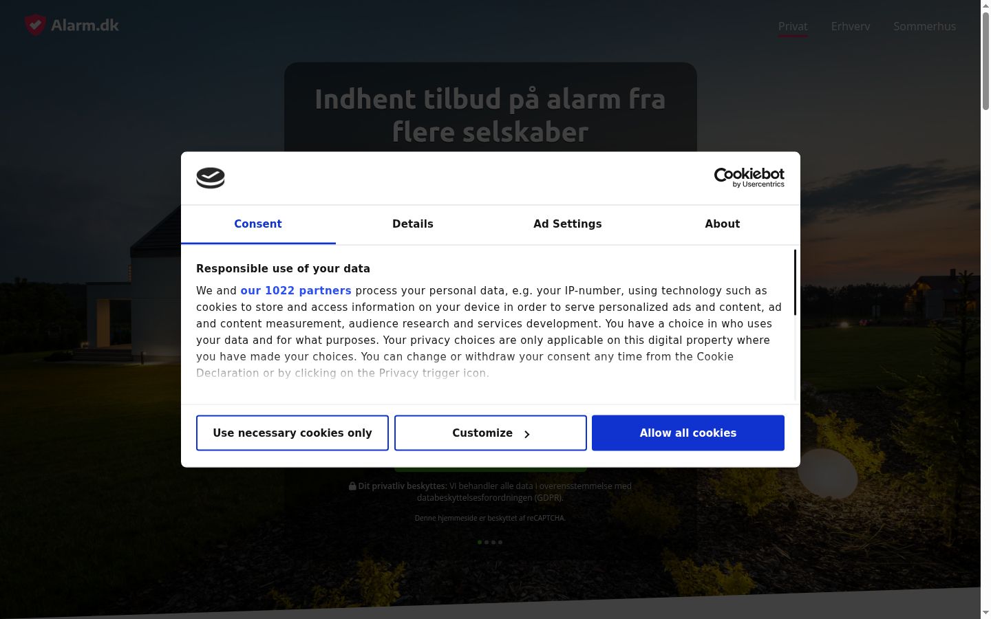 Snímek obrazovky baneru souhlasu zobrazeného před jakoukoli interakcí