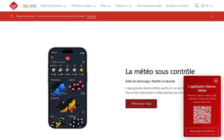 Snimka zaslona za alarmemeteo.ch