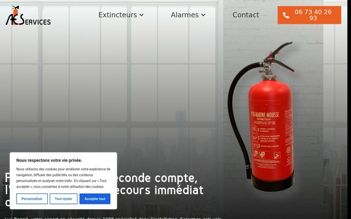 Snimka zaslona za alarmes-extincteurs.fr