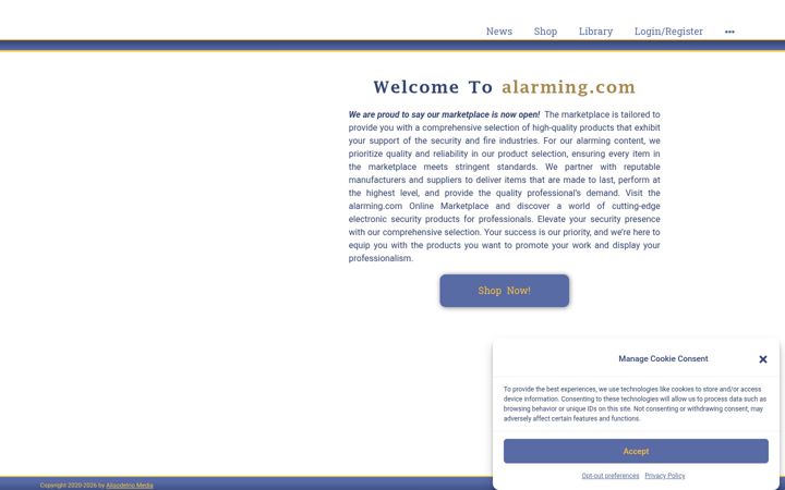 Snímek obrazovky alarming.com