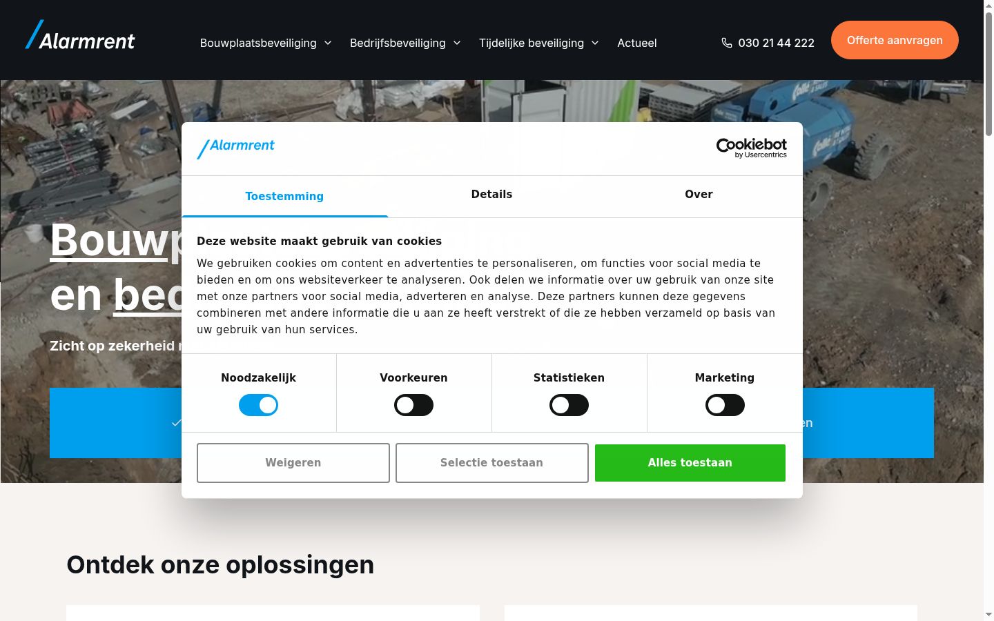 Skærmbillede af samtykkebanneret, som det blev vist før nogen interaktion