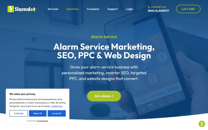 Snímek obrazovky alarmservicemarketing.com