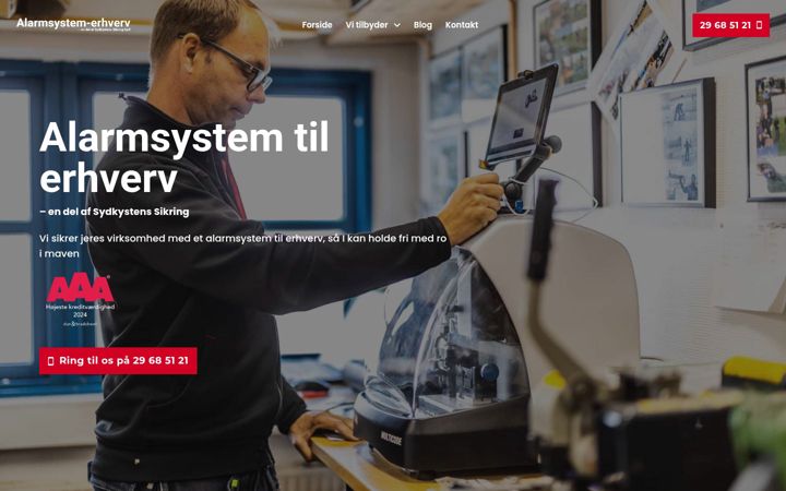 Ekrano kopija alarmsystem-erhverv.dk