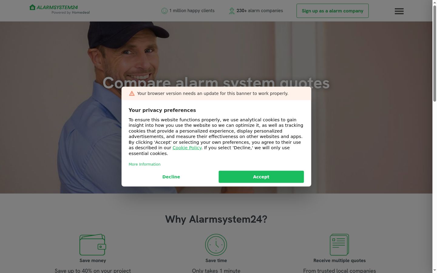 Sutikimo reklamjuostės, rodytos prieš bet kokią sąveiką, ekrano kopija