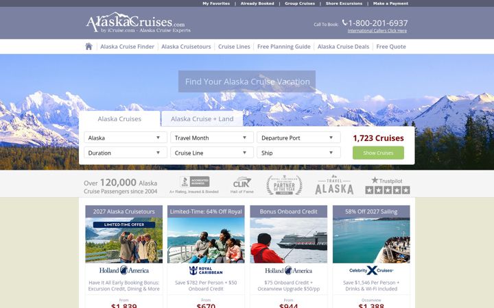 Skärmbild av alaskacruises.com