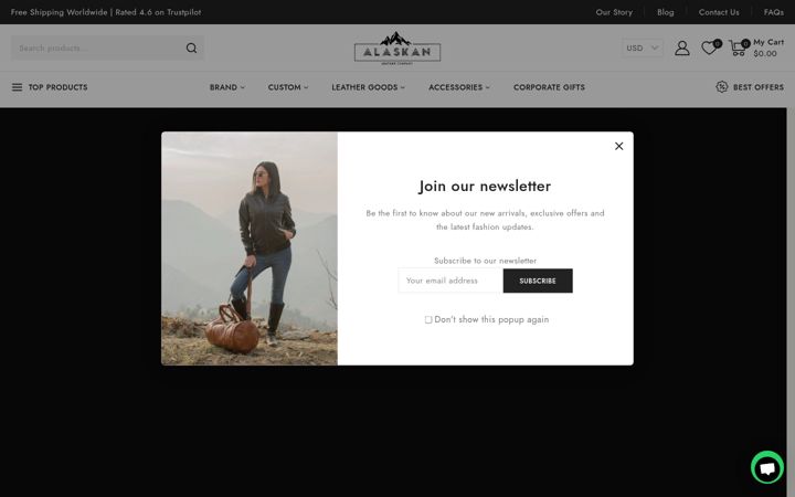 Screenshot of alaskanleathercompany.com