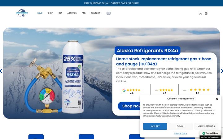 Screenshot stránky alaskarefrigerants.com