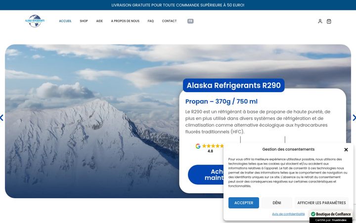 Snímek obrazovky alaskarefrigerants.fr