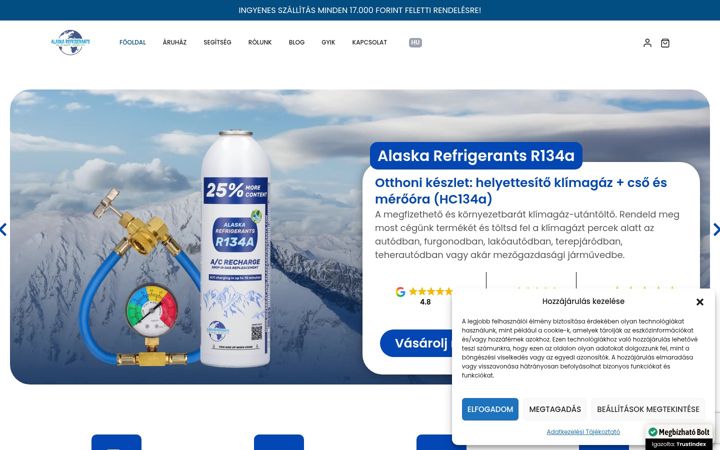 Ekraanipilt saidist alaskarefrigerants.hu