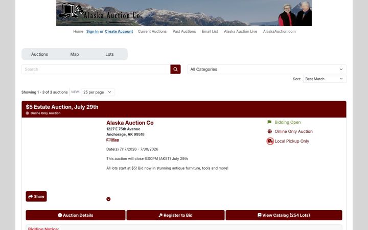 Screenshot of alaskauction.com