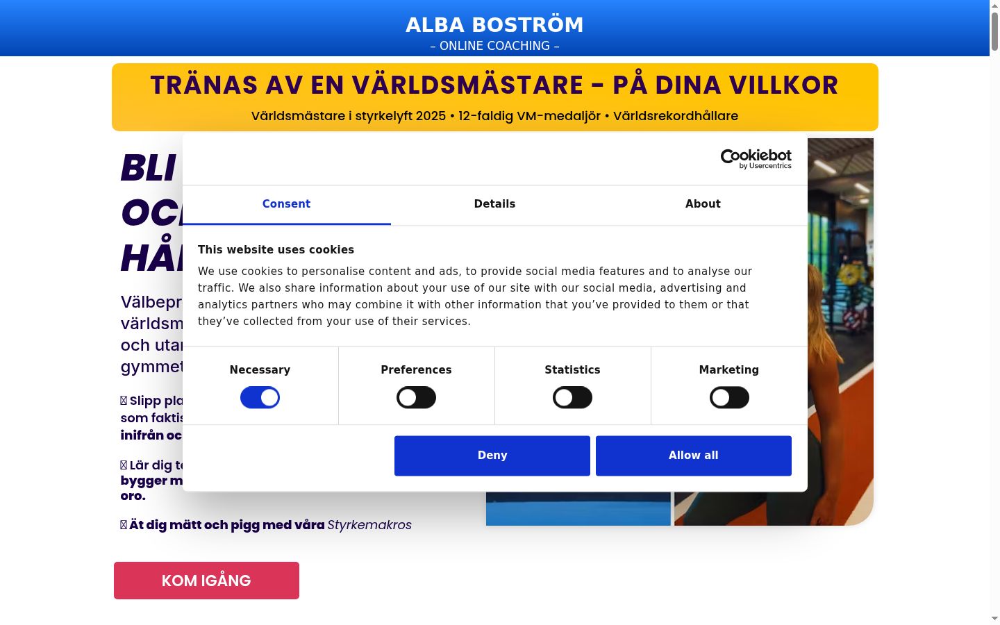 Screenshot del banner di consenso mostrato prima di qualsiasi interazione