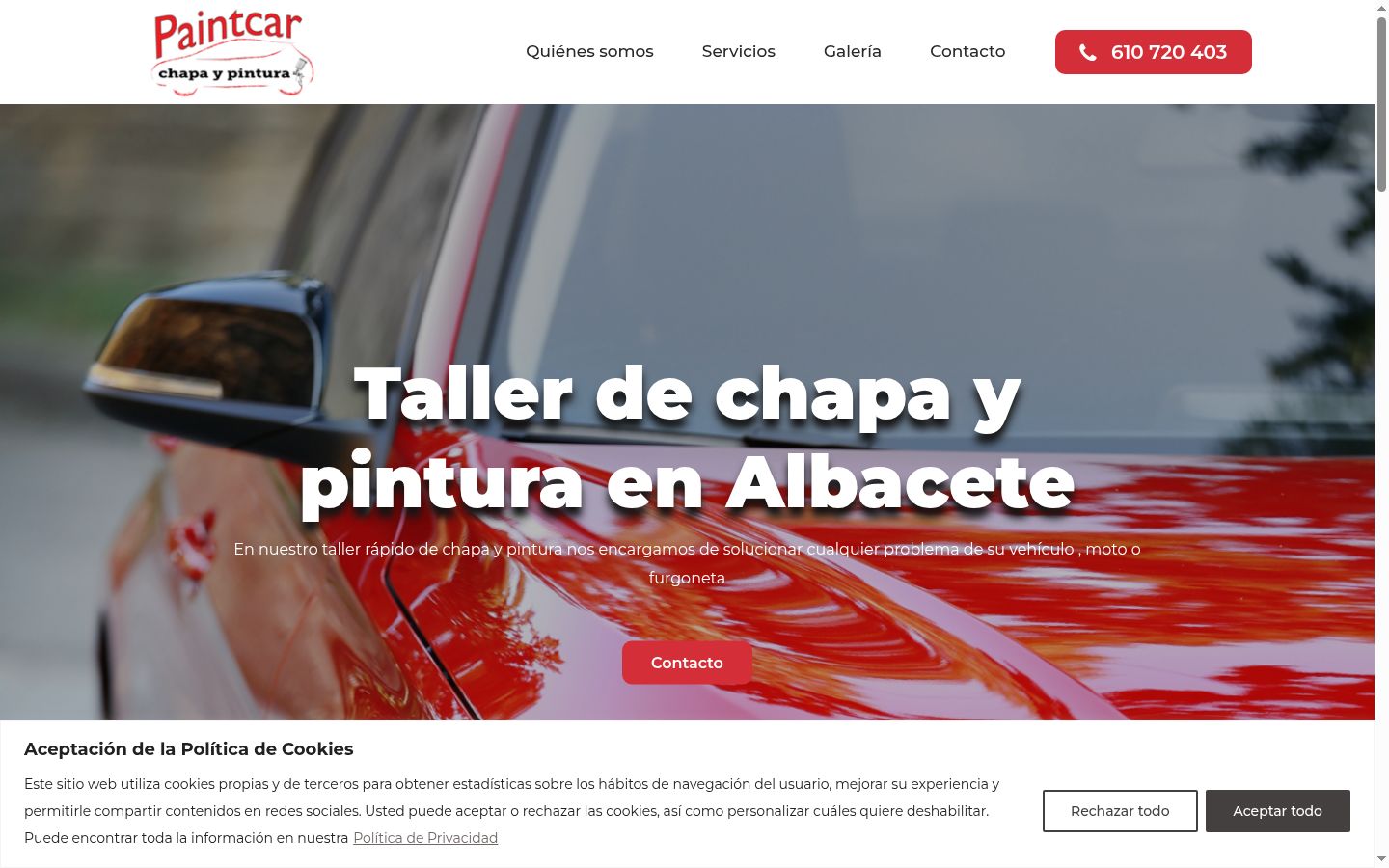Captura de pantalla del banner de consentimiento mostrado antes de cualquier interacción