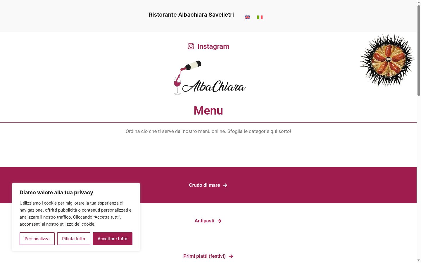 Screenshot del banner di consenso mostrato prima di qualsiasi interazione