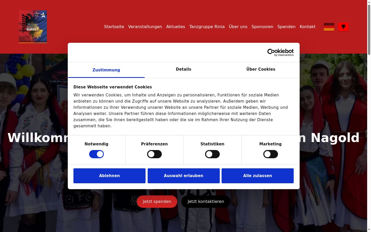 Screenshot del banner di consenso mostrato prima di qualsiasi interazione