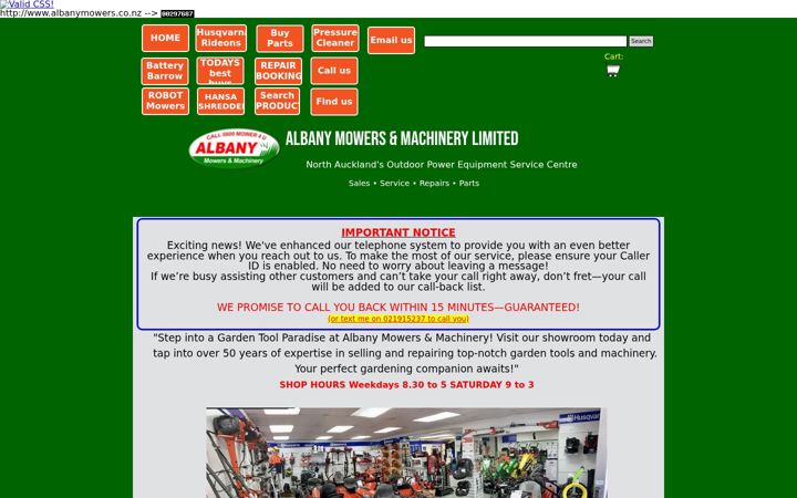 Screenshot of albanymowers.co.nz