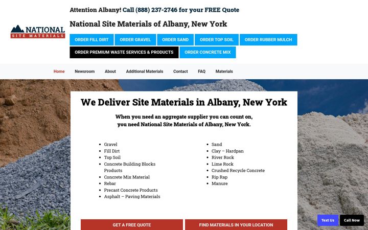 Screenshot of albanynysitematerials.com