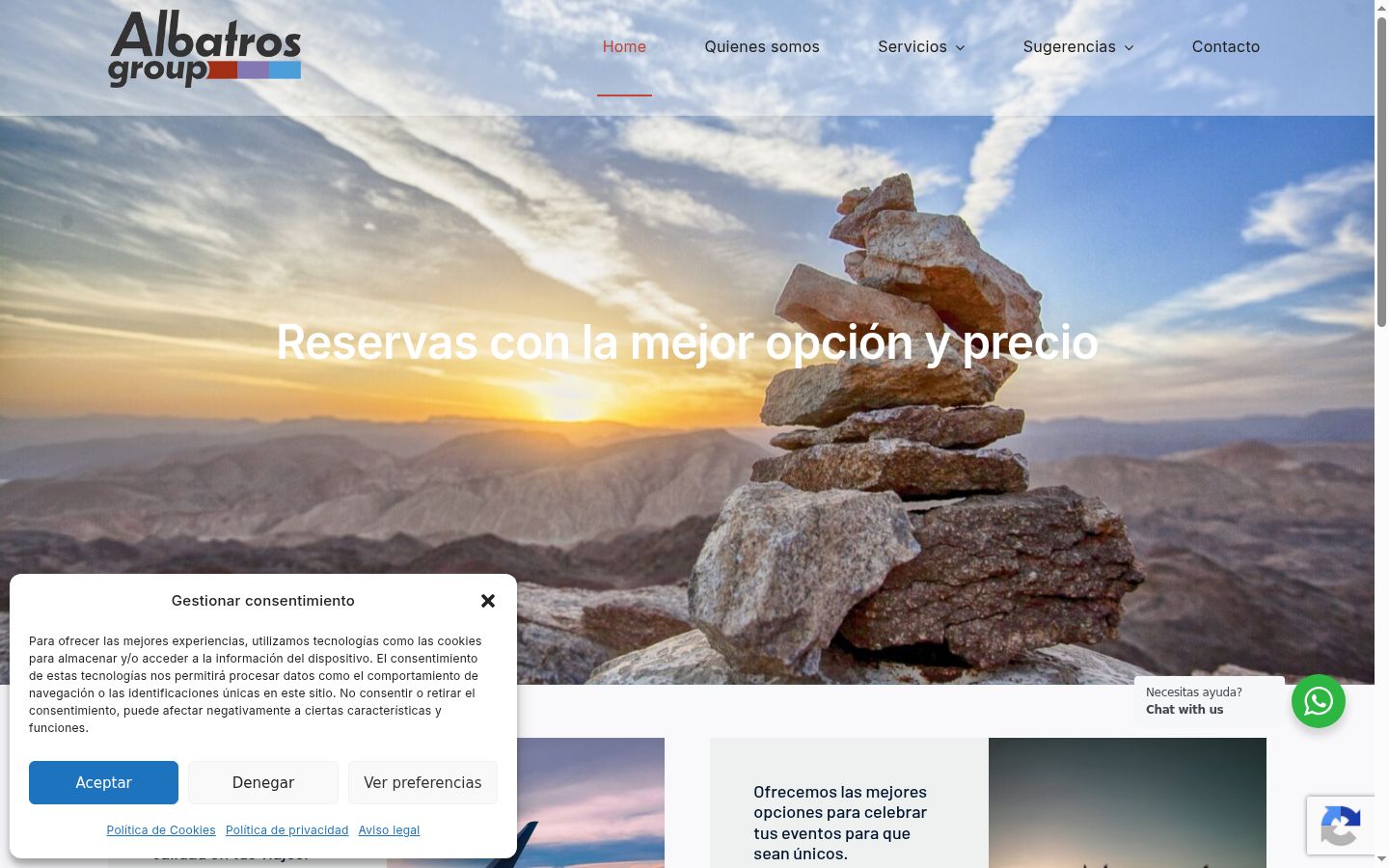 Captura de pantalla del banner de consentimiento mostrado antes de cualquier interacción