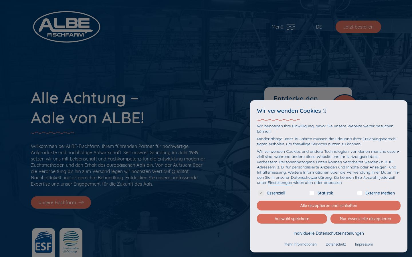 Screenshot des Einwilligungsbanners vor jeglicher Interaktion