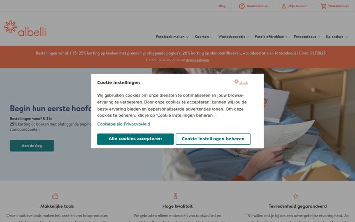 Screenshot stránky albelli.nl